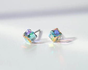 Orecchini con prisma ottico, argento sterling, regalo scientifico