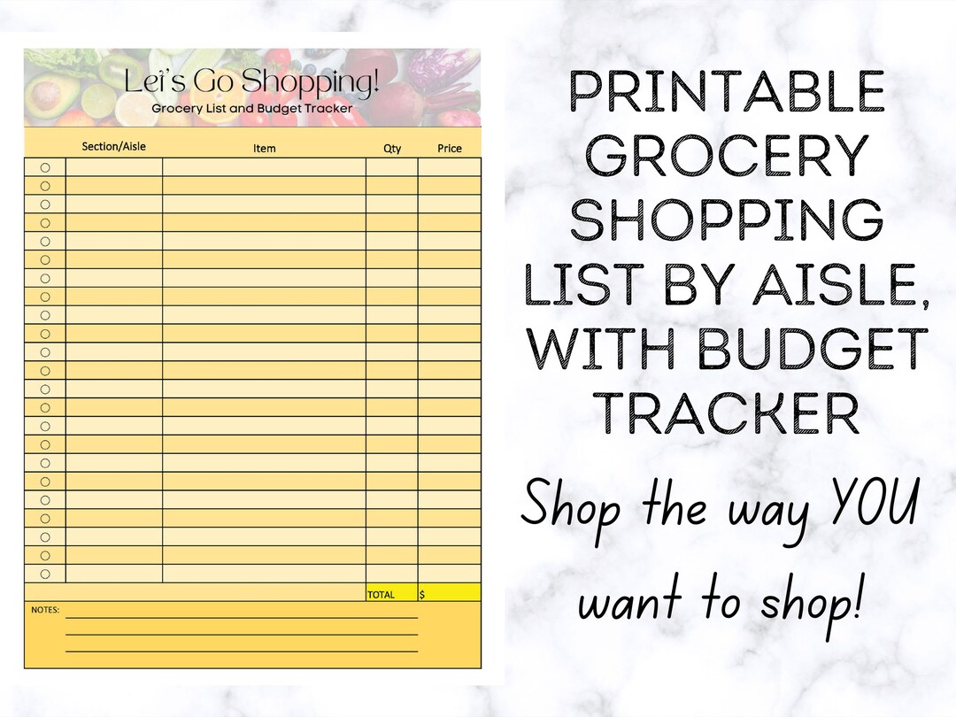 Grocery Shopping List by Aisle and Budget Price Tracker Etsy