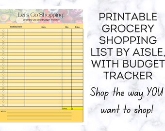Grocery Shopping List by Aisle and Budget Price Tracker, Printable PDF, Simple Checklist, Food Planner, 1 Page List, Personal Shopper, Meal