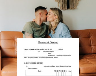 Relationship-Saving Chore Contract Printable, Housework Agreement Template for Couples, Roommates, and Spouses