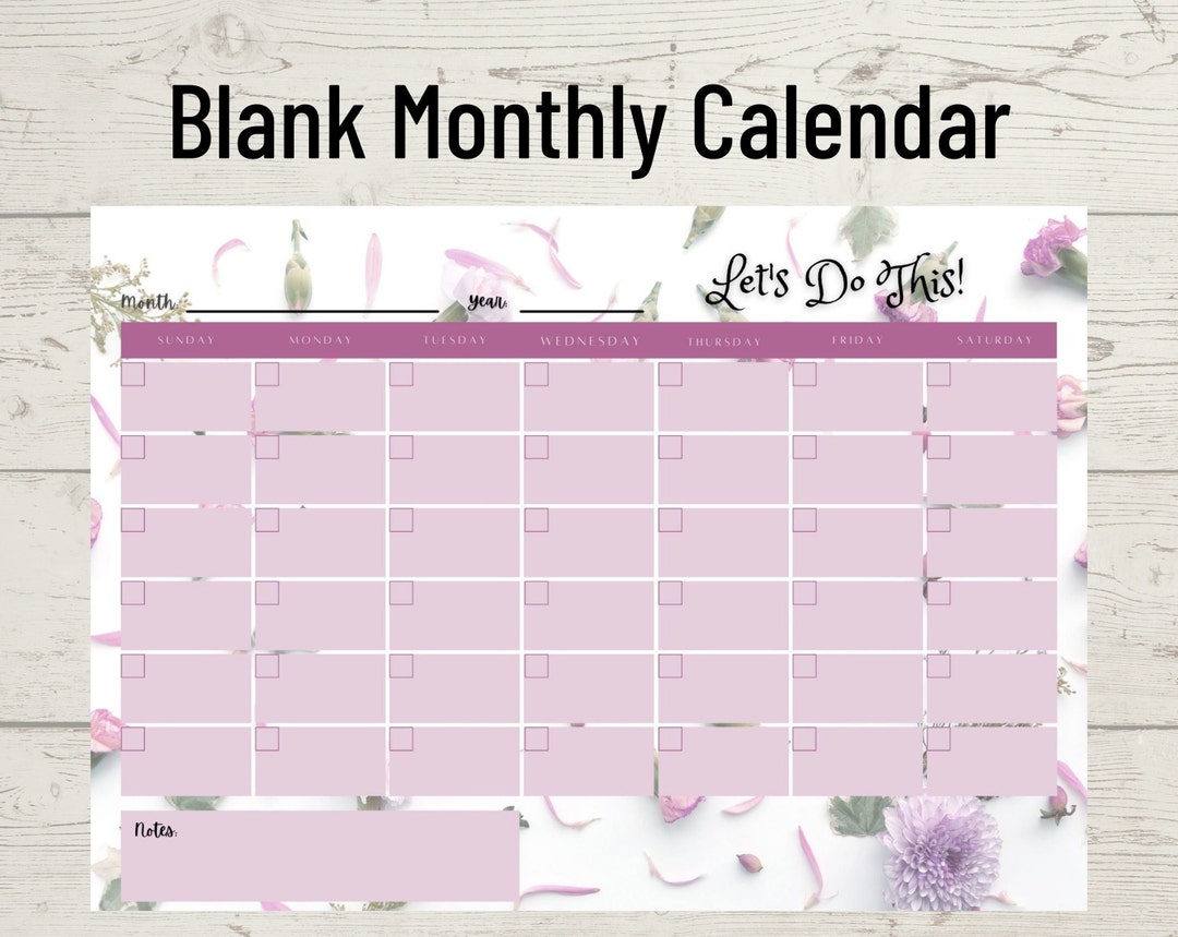 Blank Purple Calendar With Motivational Saying, Printable Monthly ...