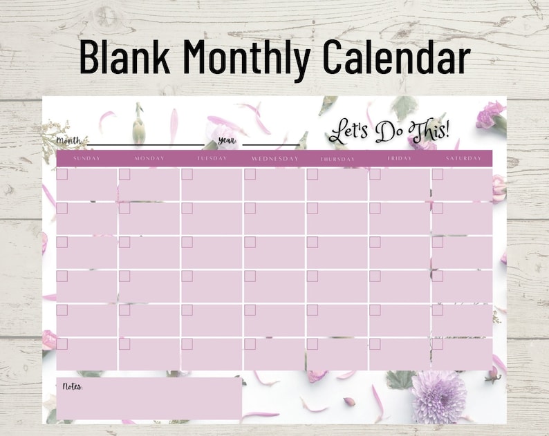 Blank Purple Calendar With Motivational Saying, Printable Monthly ...