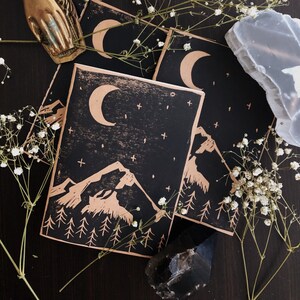 carnet d’impression Linocut | Kraft Journal | Carnet de notes Mountain Moon | | d’impression de timbres sculptés à la main | de bloc-notes vierge mini journal | | du grimoire R6