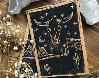 Embellished Journal | Southwest Art | linocut | dot grid notebook | blank journal | nature prints | linocut art | zodiac gifts | A6 | Taurus
