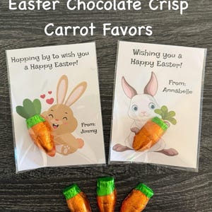 Easter Chocolate Crisp Carrot Favors, Easter Basket Filler, Kids Easter Gifts