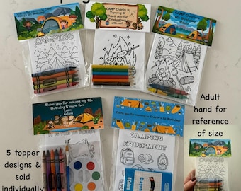 Camping theme Party Favor Bags. Camping Favors  1 Bag (1 child) includes 8-4x6 cards, Personalized Topper & choice of craft