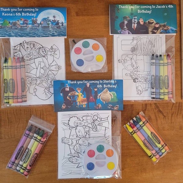 Kids Crayons or Painting Party Favor Bags.  1 bag (1 child) includes 8-4x6 Cards, Personalized Topper & either 5 assorted Crayons or Paint