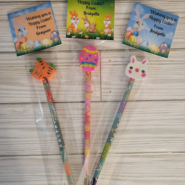 Easter Theme Pencils with a Character Eraser, Easter Basket Filler, Kids Easter Gifts