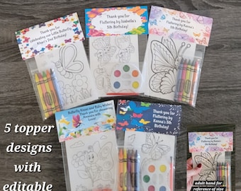 Butterfly, Butterflies Theme Party Favors.  1 bag (1 child) includes 8-4x6 themed cards, Personalized Topper & choice of craft theme