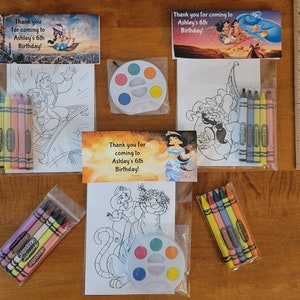 Kids Crayons or Painting Party Favor Bags.  1 bag (1 child) includes 8-4x6 Cards, Personalized Topper & either 5 assorted Crayons or Paint