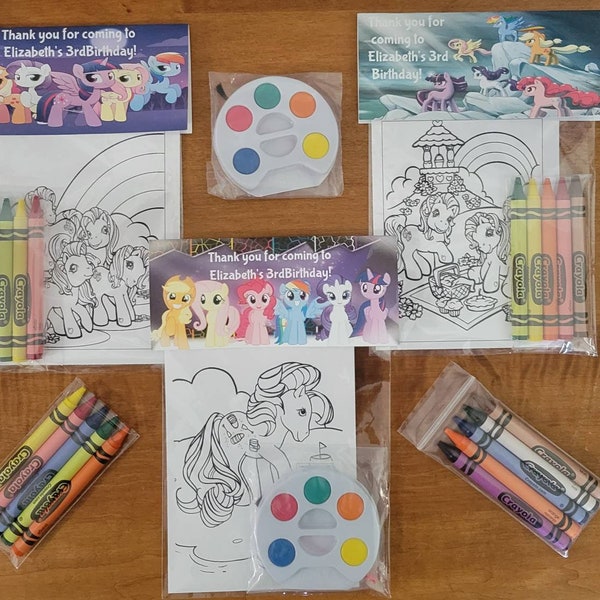 Kids Crayons or Painting Party Favor Bags.  1 bag (1 child) includes 8-4x6 Cards, Personalized Topper & either 5 assorted Crayons or Paint