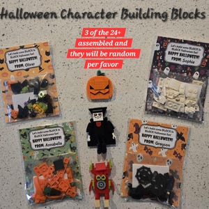Halloween Building Bricks, Halloween assorted Character Blocks Favors with Directions, Kids Halloween Party Favors, Halloween Party Favors