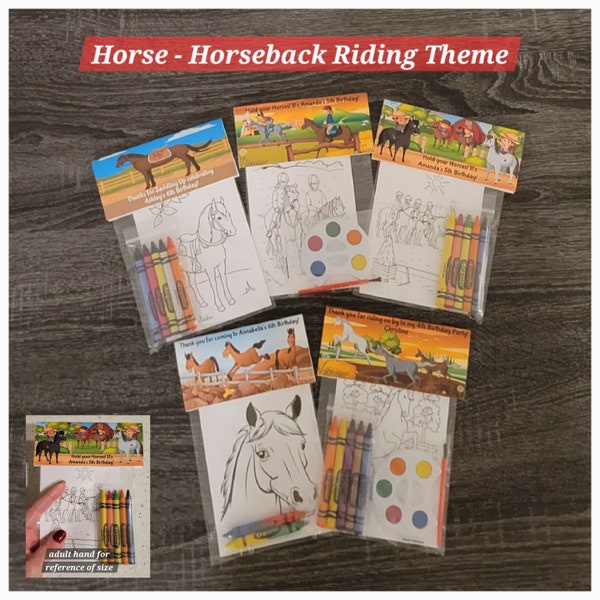 Horses-Horseback Riding Theme Favor Bags.  1 Bag (1 child) includes 8-4x6 theme cards, Personalized Topper & craft option