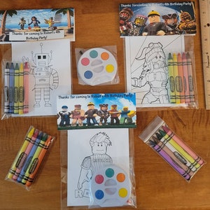 Kids Crayons or Painting Party Favor Bags.  1 Bag (1 child) includes 8-4x6 cards, Personalized Topper & either 5 assorted Crayons or Paint