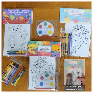Tutti Frutti/Twotti Frutti Party Favors.  1 bag (1 child) includes 8-4x6 Cards, Personalized Topper & either 5 assorted Crayons or Paint