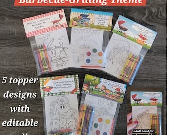 Barbecue-BBQ, I Do BBQ Party Favor Bags.  1 bag (1 child) includes 8-4x6 Cards, Personalized Topper & either 5 assorted Crayons or Paint