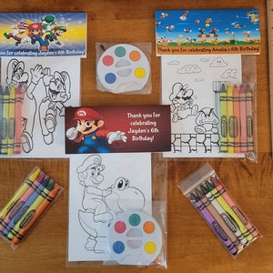 Kids Crayons or Painting Party Favor Bags.  1 Bag (1 child) includes 8-4x6 cards, Personalized Topper & either 5 assorted Crayons or Paint