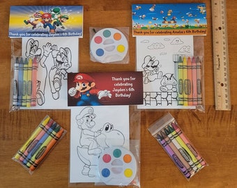 Kids Crayons or Painting Party Favor Bags.  1 Bag (1 child) includes 8-4x6 cards, Personalized Topper & either 5 assorted Crayons or Paint