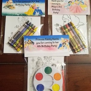 Kids Crayons or Painting Party Favor Bags.  1 bag (1 child) includes 8-4x6 Cards, Personalized Topper & either 5 assorted Crayons or Paint