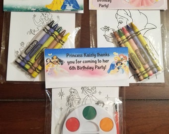 Kids Crayons or Painting Party Favor Bags.  1 bag (1 child) includes 8-4x6 Cards, Personalized Topper & either 5 assorted Crayons or Paint