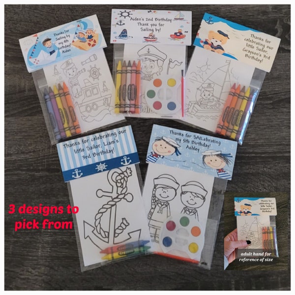 Little Sailor-Nautical Favors Crayons or Painting Bags.  1 Bag (1 child) includes 8-4x6 cards, Topper & either 5 assorted Crayons or Paint