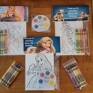 Kids Crayons or Painting Party Favor Bags.  1 Bag (1 child) includes 8-4x6 cards, Personalized Topper & either 5 assorted Crayons or Paint