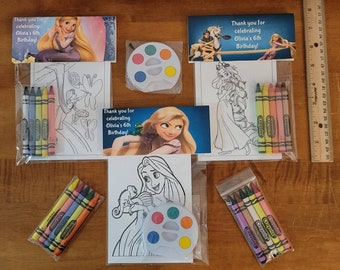 Kids Crayons or Painting Party Favor Bags.  1 Bag (1 child) includes 8-4x6 cards, Personalized Topper & either 5 assorted Crayons or Paint