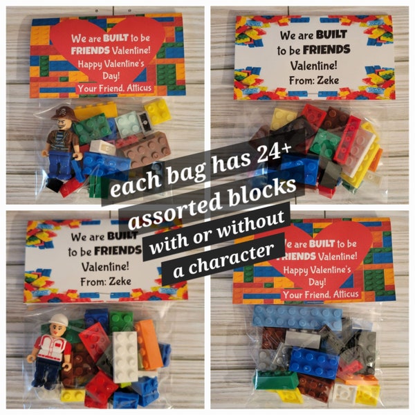 Building Blocks Valentine Favors, Kids Valentine Favors,  Valentine Building Blocks, Building Blocks Valentine Cards : Visit Shop For More