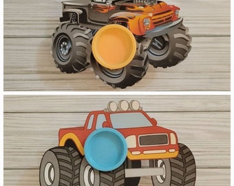 Truck or Monster Truck Theme Play-Doh Birthday Favors with Personalized Topper, Kids Party Favors, Play-Doh Goodie Favors