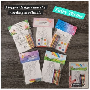 Fairy Theme Favors Crayons or Painting Favor Bags.  1 Bag (1 child) includes 8-4x6 cards, Topper & either 5 assorted Crayons or Paint