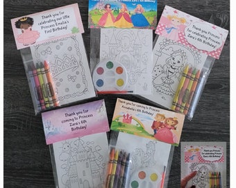 Princess Theme Party Favors.  1 bag (1 child) includes 8-4x6 Theme Cards, Personalized Topper & craft option