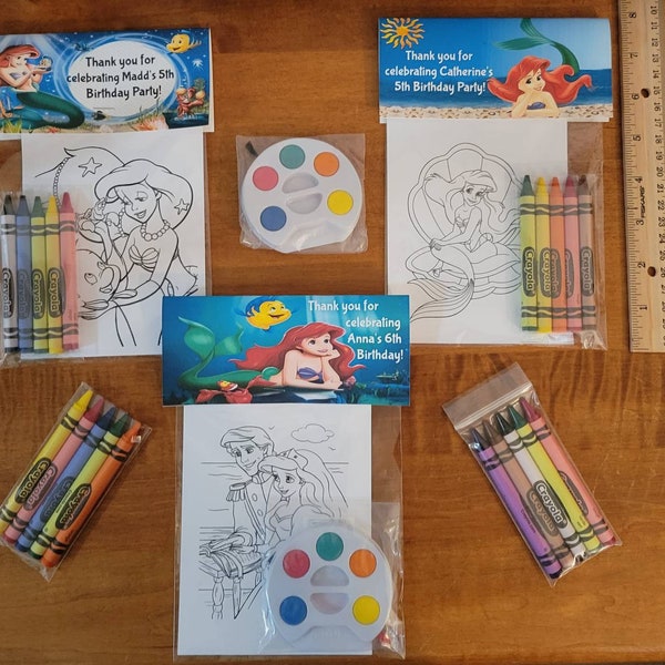 Kids Crayons or Painting Party Favor Bags.  1 bag (1 child) includes 8-4x6 Cards, Personalized Topper & either 5 assorted Crayons or Paint