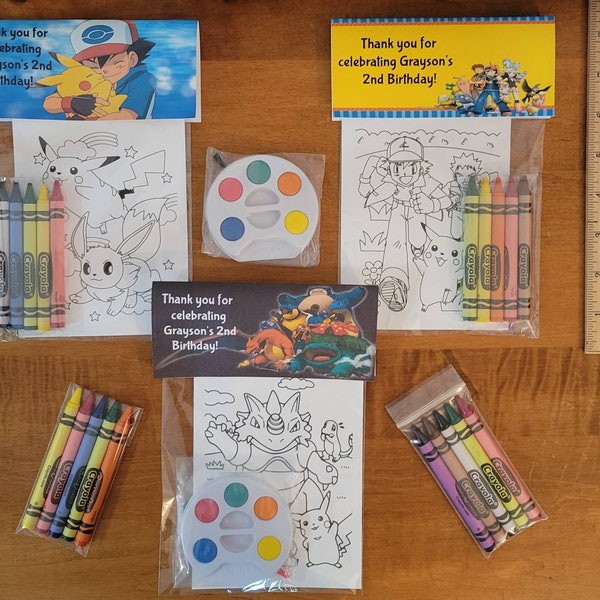 Kids Crayons or Painting Party Favor Bags.  1 Bag (1 child) includes 8-4x6 cards, Personalized Topper & either 5 assorted Crayons or Paint