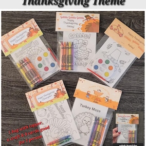 Thanksgiving Crayons or Painting Favor Bags.  1 Bag (1 child) includes 8-4x6 cards, Topper & either 5 assorted Crayons or Paint