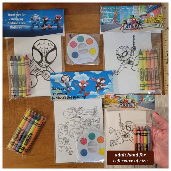 Kids Crayons or Painting Party Favor Bags.  1 Bag (1 child) includes 8-4x6 cards, Personalized Topper & either 5 assorted Crayons or Paint