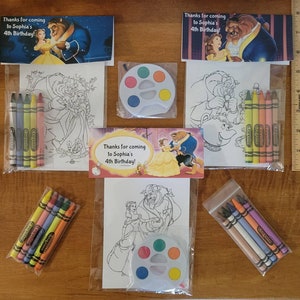 Kids Crayons or Painting Party Favor Bags.  1 bag (1 child) includes 8-4x6 Cards, Personalized Topper & either 5 assorted Crayons or Paint