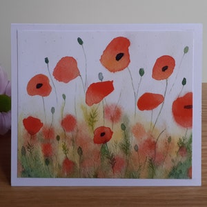 Hand Made Watercolour Poppy Field Greetings Card
