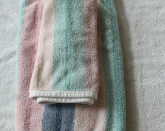 Juego de toallas de baño y mano a rayas pastel de algodón Palatial Springs Home USA Vintage
