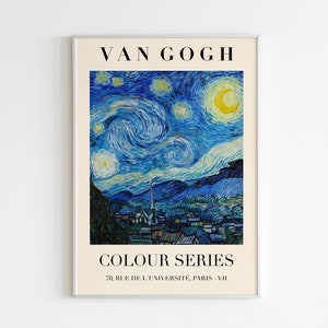 Van Gogh Starry Night Color Series Impresión de exposición / IMPRESIÓN DE ALTA CALIDAD / Descarga digital / Arte moderno de mediados de siglo / Arte de pared de Van Gogh