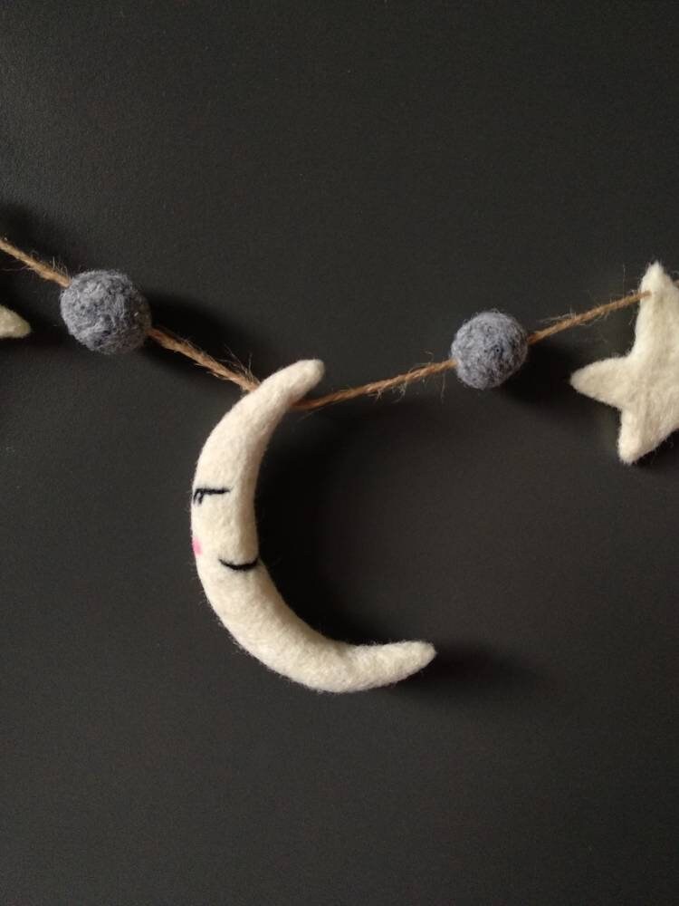 Ghirlanda Feltro Gry & Sif Con Stelle E Lune - 1.8m, Handmade, Per Cameretta Bambini - Foto 6