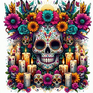 Le jour des morts PNG, Dia De Los Muertos, Halloween, sublimation, Sugar Skull PNG pour T-shirts, autocollants, travaux manuels - Téléchargement numérique, cadeau png thumbnail