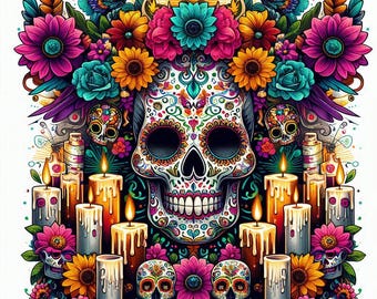Sugar Skull PNG: Dia De Los Muertos, Halloween Sublimation (Digital Download)