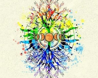 Mondphasen Baum des Lebens PNG: Yoga Tee Design (Digital Download)