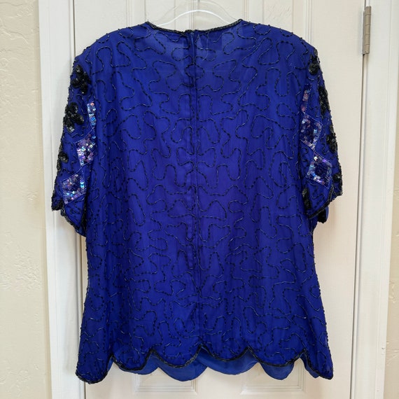 Vintage 80s Stenay Beaded Sequin Silk Blouse Plus… - image 10