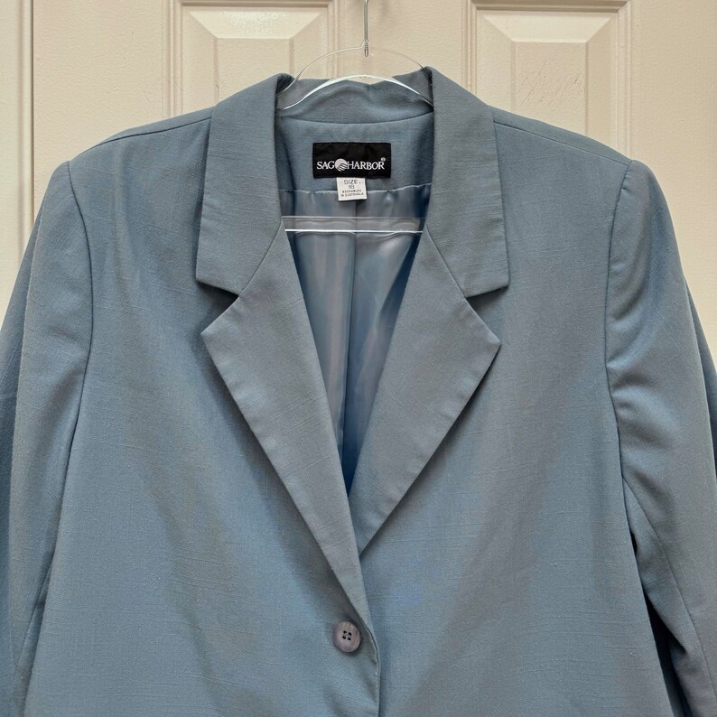 80s 90s Sag Harbor Dusty Powder Blue Boyfriend Blazer • Minimalist New ...