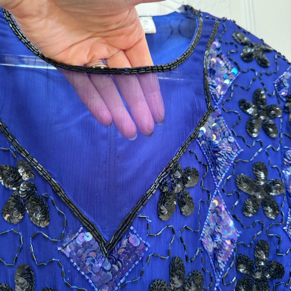 Vintage 80s Stenay Beaded Sequin Silk Blouse Plus… - image 2