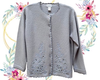 Suéter estilo cárdigan con costura bordada de Koret vintage • Floral Twee Boho Lagenlook