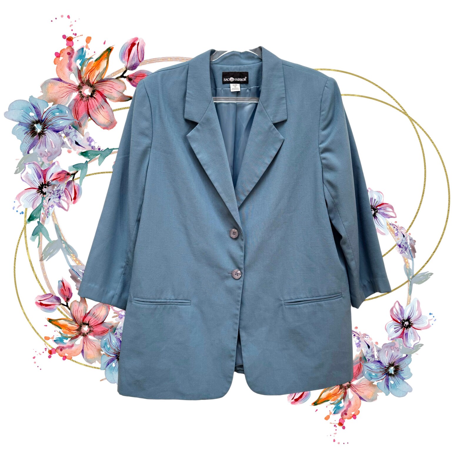 80s 90s Sag Harbor Dusty Powder Blue Boyfriend Blazer • Minimalist New ...
