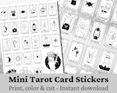Printable Tarot Card Stickers | 22 Major Arcana | Mini Tarot Cards Coloring Page | Cute Mystic Stickers | DIY Journal Printable