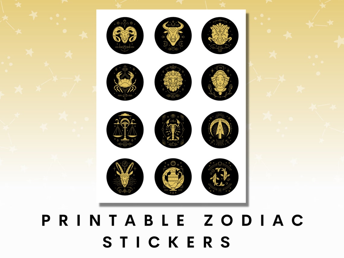 Printable Zodiac Stickers Zodiac Signs Sticker Set Mystic Etsy